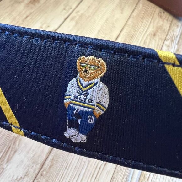POLO RAPLH LAUREN Bear Logo Leather Trim Men’s Belt Sz 42 Newport Navy Blue NWT - Picture 7 of 7